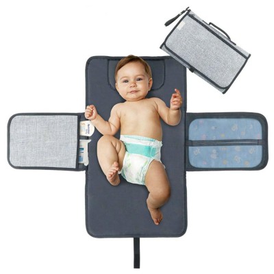 Waterproof Travel Portable Baby Diaper Changing Pad Mat with Head Cushion Pockets Pillow for Toddlers Infants Newborns