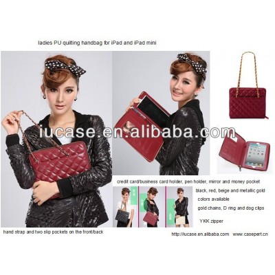 Zipper Ladies tablet case for iPad 234 mini air ladies bags for iPad with credit card holders, cosmetic mirror shoulder strap